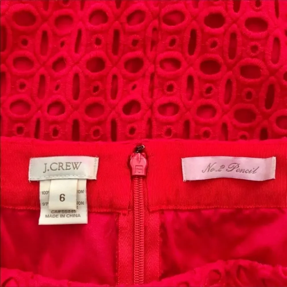 J. Crew Chili Red No. 2 Pencil Skirt Knee Length Ultra Eyelet Cut